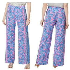 Lilly Pulitzer Bal Harbour Palazzo Pants Pink Palm Paradise NWOT Small